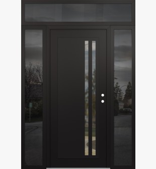 Diamond C6 68" x 96" black/black clear Glass Panel black LHI with 2 Sidelites and Transom mirrored Glass