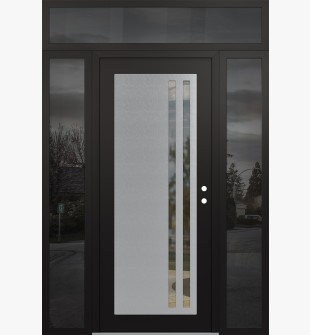 Diamond C6 68" x 96" black/black clear Glass Panel stainless steel LHI with 2 Sidelites and Transom mirrored Glass