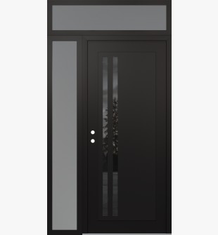 Diamond C6 50" x 96" black/black mirrored Glass Panel black RHI with Sidelite and Transom frosted Glass