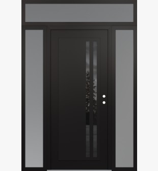 Diamond C6 68" x 96" black/black mirrored Glass Panel black LHI with 2 Sidelites and Transom frosted Glass