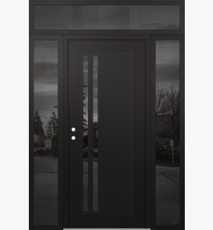 Diamond C6 68" x 96" black/black mirrored Glass Panel black RHI with 2 Sidelites and Transom mirrored Glass