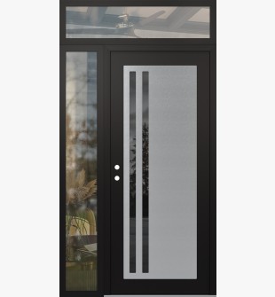 Diamond C6 50" x 96" black/black mirrored Glass Panel stainless steel RHI with Sidelite and Transom clear Glass