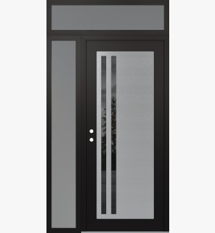 Diamond C6 52" x 96" black/black mirrored Glass Panel stainless steel RHI with Sidelite and Transom frosted Glass