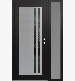 Diamond C6 48" x 80" black/black mirrored Glass Panel stainless steel LHI with Sidelite frosted Glass