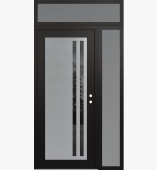 Diamond C6 52" x 96" black/black mirrored Glass Panel stainless steel LHI with Sidelite and Transom frosted Glass