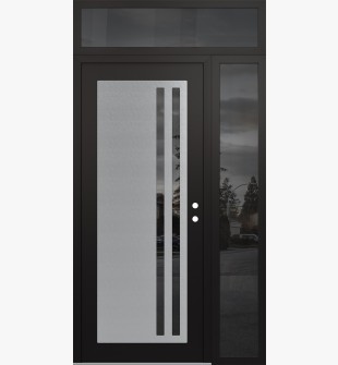 Diamond C6 48" x 96" black/black mirrored Glass Panel stainless steel LHI with Sidelite and Transom mirrored Glass