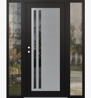 Diamond C6 68" x 80" black/black mirrored Glass Panel stainless steel RHI with 2 Sidelites clear Glass