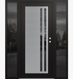 Diamond C6 60" x 80" black/black mirrored Glass Panel stainless steel LHI with 2 Sidelites mirrored Glass