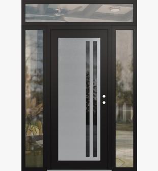 Diamond C6 60" x 96" black/black mirrored Glass Panel stainless steel LHI with 2 Sidelites and Transom clear Glass