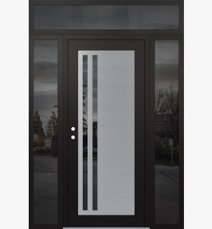 Diamond C6 68" x 96" black/black mirrored Glass Panel stainless steel RHI with 2 Sidelites and Transom mirrored Glass