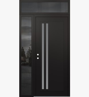 Diamond C6 48" x 96" black/white frosted Glass Panel black RHI with Sidelite and Transom mirrored Glass