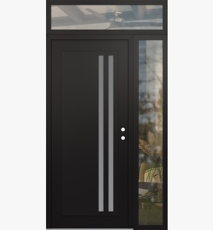 Diamond C6 48" x 96" black/white frosted Glass Panel black LHI with Sidelite and Transom clear Glass