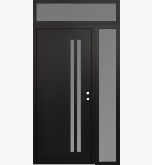 Diamond C6 48" x 96" black/white frosted Glass Panel black LHI with Sidelite and Transom frosted Glass