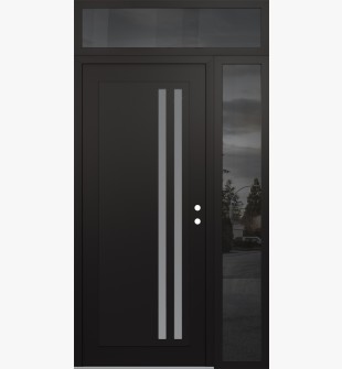 Diamond C6 52" x 96" black/white frosted Glass Panel black LHI with Sidelite and Transom mirrored Glass