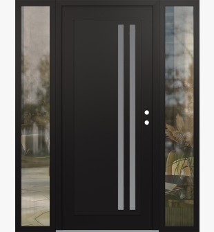 Diamond C6 64" x 80" black/white frosted Glass Panel black LHI with 2 Sidelites clear Glass