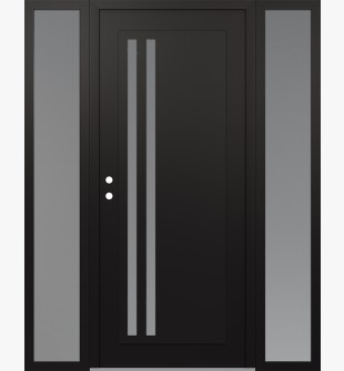 Diamond C6 68" x 80" black/white frosted Glass Panel black RHI with 2 Sidelites frosted Glass
