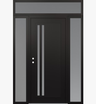 Diamond C6 60" x 96" black/white frosted Glass Panel black RHI with 2 Sidelites and Transom frosted Glass