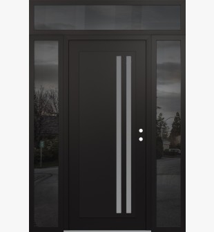 Diamond C6 60" x 96" black/white frosted Glass Panel black LHI with 2 Sidelites and Transom mirrored Glass