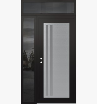 Diamond C6 50" x 96" black/white frosted Glass Panel stainless steel RHI with Sidelite and Transom mirrored Glass