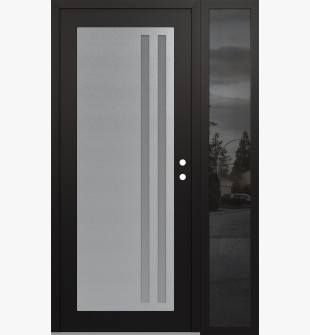 Diamond C6 50" x 80" black/white frosted Glass Panel stainless steel LHI with Sidelite mirrored Glass
