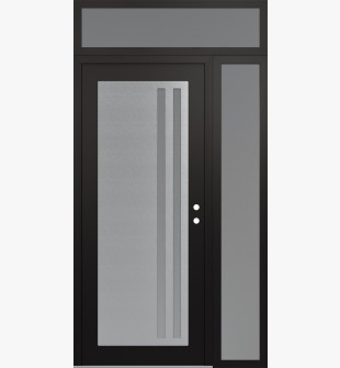 Diamond C6 50" x 96" black/white frosted Glass Panel stainless steel LHI with Sidelite and Transom frosted Glass