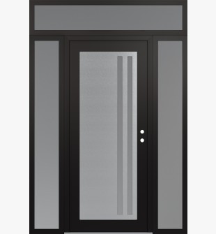 Diamond C6 68" x 96" black/white frosted Glass Panel stainless steel LHI with 2 Sidelites and Transom frosted Glass