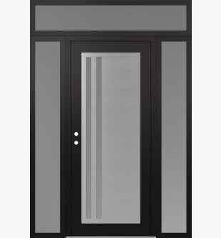 Diamond C6 60" x 96" black/white frosted Glass Panel stainless steel RHI with 2 Sidelites and Transom frosted Glass