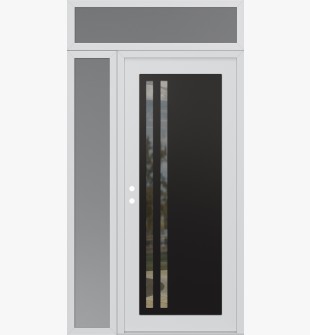 Diamond C6 50" x 96" white/white clear Glass Panel black RHI with Sidelite and Transom frosted Glass