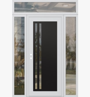 Diamond C6 60" x 96" white/white clear Glass Panel black RHI with 2 Sidelites and Transom clear Glass