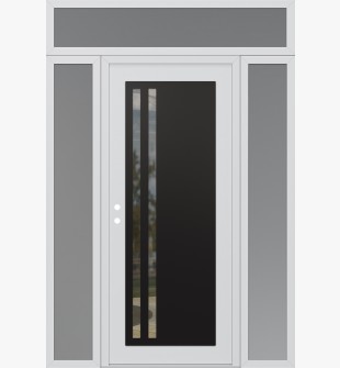 Diamond C6 64" x 96" white/white clear Glass Panel black RHI with 2 Sidelites and Transom frosted Glass