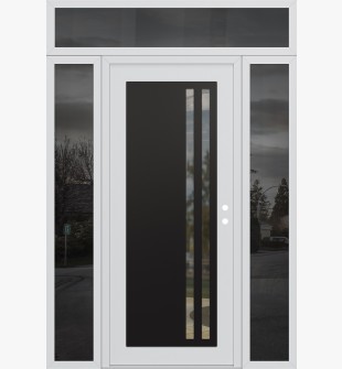 Diamond C6 64" x 96" white/white clear Glass Panel black LHI with 2 Sidelites and Transom mirrored Glass