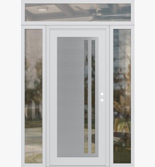 Diamond C6 68" x 96" white/white clear Glass Panel stainless steel LHI with 2 Sidelites and Transom clear Glass