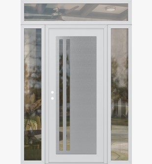 Diamond C6 64" x 96" white/white clear Glass Panel stainless steel RHI with 2 Sidelites and Transom clear Glass