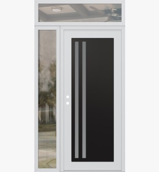 Diamond C6 48" x 96" white/white frosted Glass Panel black RHI with Sidelite and Transom clear Glass