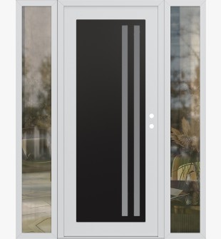Diamond C6 64" x 80" white/white frosted Glass Panel black LHI with 2 Sidelites clear Glass