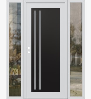 Diamond C6 64" x 80" white/white frosted Glass Panel black RHI with 2 Sidelites clear Glass