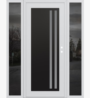 Diamond C6 64" x 80" white/white frosted Glass Panel black LHI with 2 Sidelites mirrored Glass