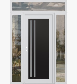 Diamond C6 64" x 96" white/white frosted Glass Panel black RHI with 2 Sidelites and Transom clear Glass