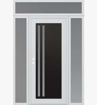 Diamond C6 60" x 96" white/white frosted Glass Panel black RHI with 2 Sidelites and Transom frosted Glass