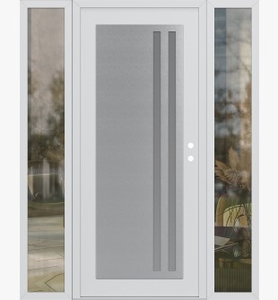 Diamond C6 68" x 80" white/white frosted Glass Panel stainless steel LHI with 2 Sidelites clear Glass