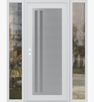 Diamond C6 68" x 80" white/white frosted Glass Panel stainless steel RHI with 2 Sidelites clear Glass