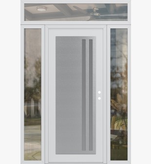 Diamond C6 64" x 96" white/white frosted Glass Panel stainless steel LHI with 2 Sidelites and Transom clear Glass