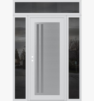 Diamond C6 60" x 96" white/white frosted Glass Panel stainless steel RHI with 2 Sidelites and Transom mirrored Glass