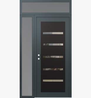 Diamond C7 48" x 96" anthracite/anthracite clear Glass Panel black RHI with Sidelite and Transom frosted Glass