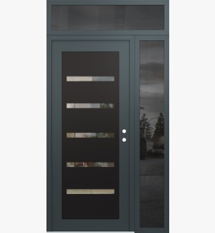 Diamond C7 50" x 96" anthracite/anthracite clear Glass Panel black LHI with Sidelite and Transom mirrored Glass