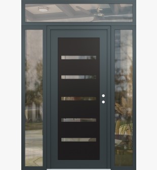 Diamond C7 68" x 96" anthracite/anthracite clear Glass Panel black LHI with 2 Sidelites and Transom clear Glass