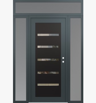 Diamond C7 64" x 96" anthracite/anthracite clear Glass Panel black LHI with 2 Sidelites and Transom frosted Glass