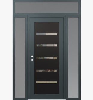 Diamond C7 68" x 96" anthracite/anthracite clear Glass Panel black RHI with 2 Sidelites and Transom frosted Glass