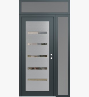 Diamond C7 48" x 96" anthracite/anthracite clear Glass Panel stainless steel LHI with Sidelite and Transom frosted Glass