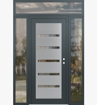 Diamond C7 60" x 96" anthracite/anthracite clear Glass Panel stainless steel LHI with 2 Sidelites and Transom clear Glass